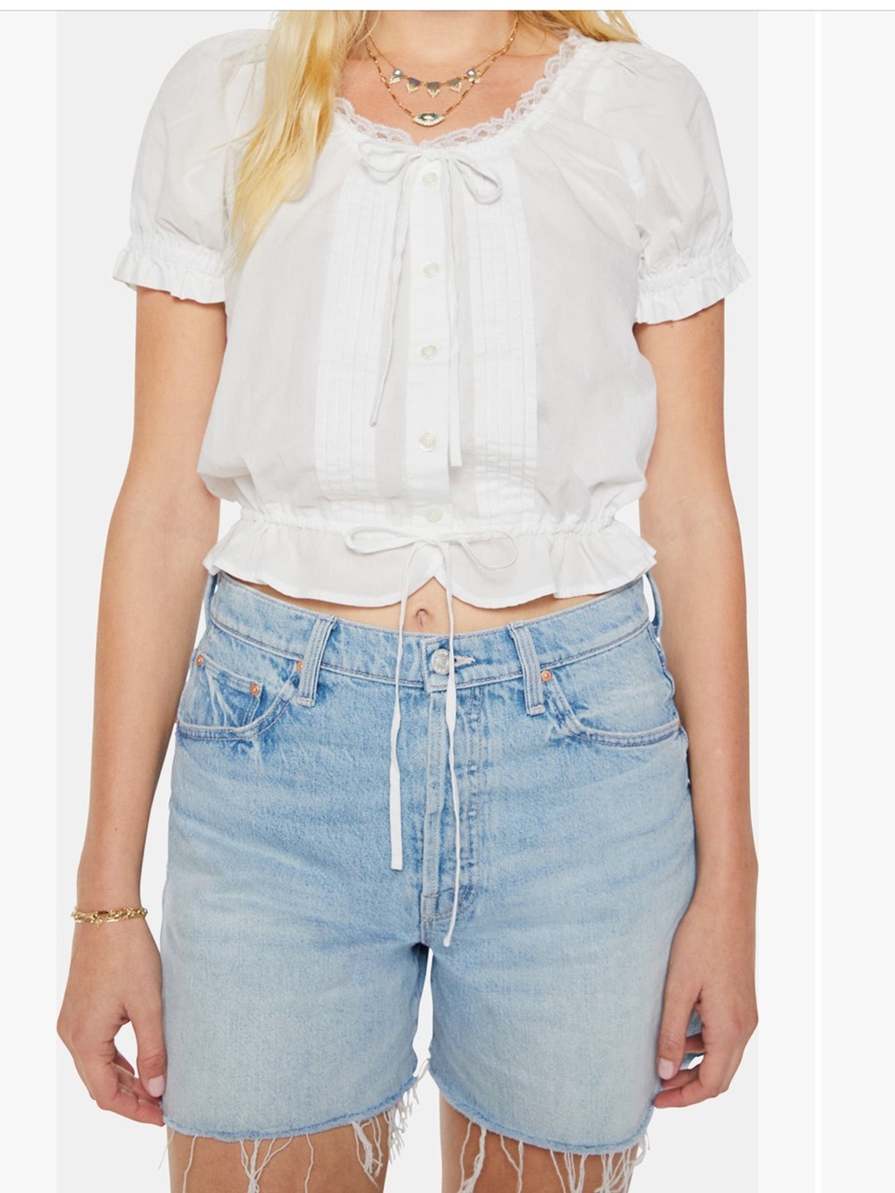 NWT Mother White Pleated Button-Front Dixie Summer Top